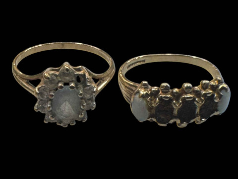 Two 9 carat gold gem set rings, some stones missing.