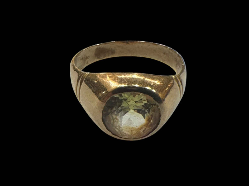 Gold ring set with citrine/yellow stone/diamond ring, size O.