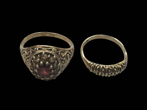 Two 9 carat gold rings, one gem set.