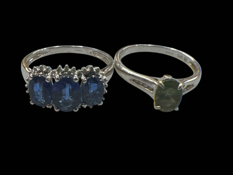 Two 9 carat white gold gem set rings.