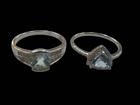 Two 9 carat white gold gem set rings.