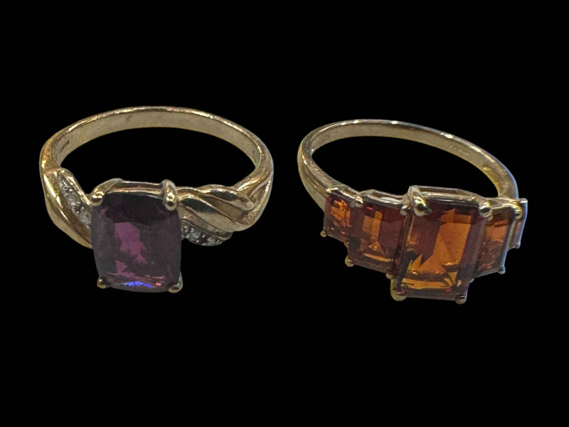 Two 9 carat gold gem set rings.