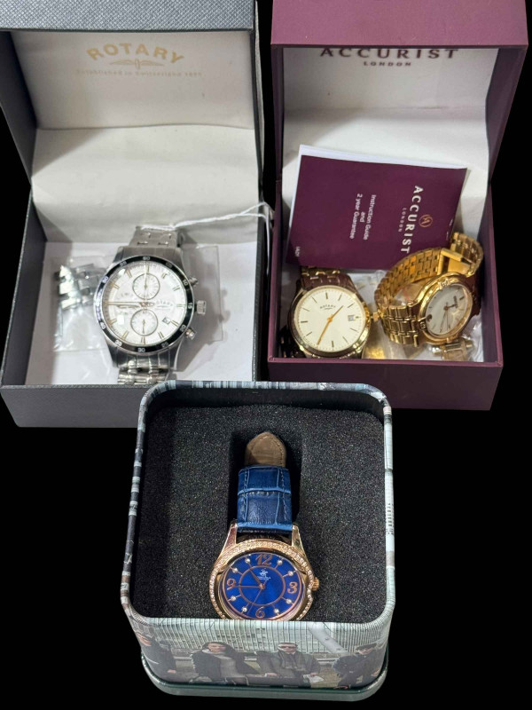 Rotary 'Dolphin Standard' stainless steel watch, together with Gucci, Rotary and Ralph Lauren watches (4).