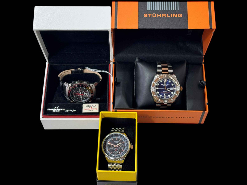 Stuhrling Original Astral Professional Diver watch, together with Seiko Honda Racing watch and Sekonda 50 meters (3).