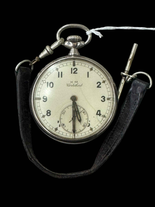 WWII German Naval Artillery Issue pocket watch by Cortebert, signed KM on dial and M on reverse.