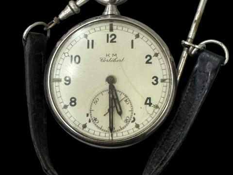 WWII German Naval Artillery Issue pocket watch by Cortebert, signed KM...