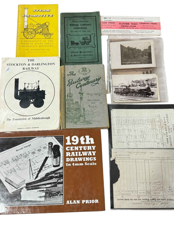 Collection of railway postcards including Disaster at Darlington 1910, railway books and ephemera, etc.
