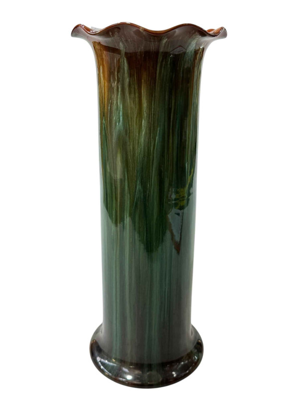Linthorpe green drip glaze vase with frilled rim number 2270, 35.5cm.