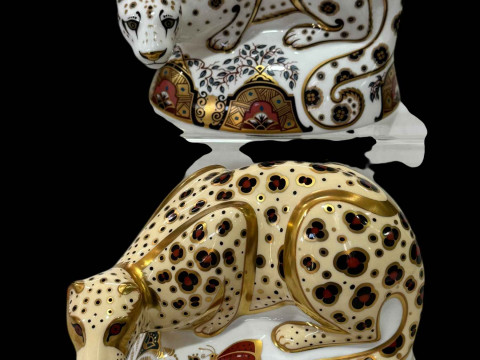Two Royal Crown Derby paperweights including Snow Leopard and Savannah...
