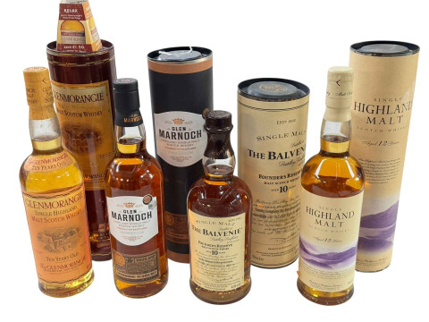 Four bottles of Whisky, Glenmorangie, Glen Marnoch, Single High Malt Aged...