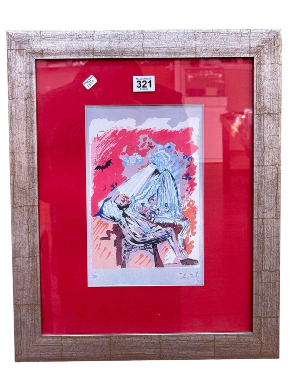 Salvador Dali, The Dentist, limited edition print, numbered 145/1000, framed, 48cm by 39cm, including frame.