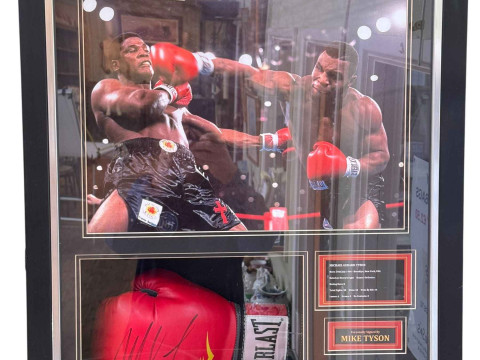 Mike Tyson, hand signed boxing glove display, with COA, 77.5cm by 58cm...