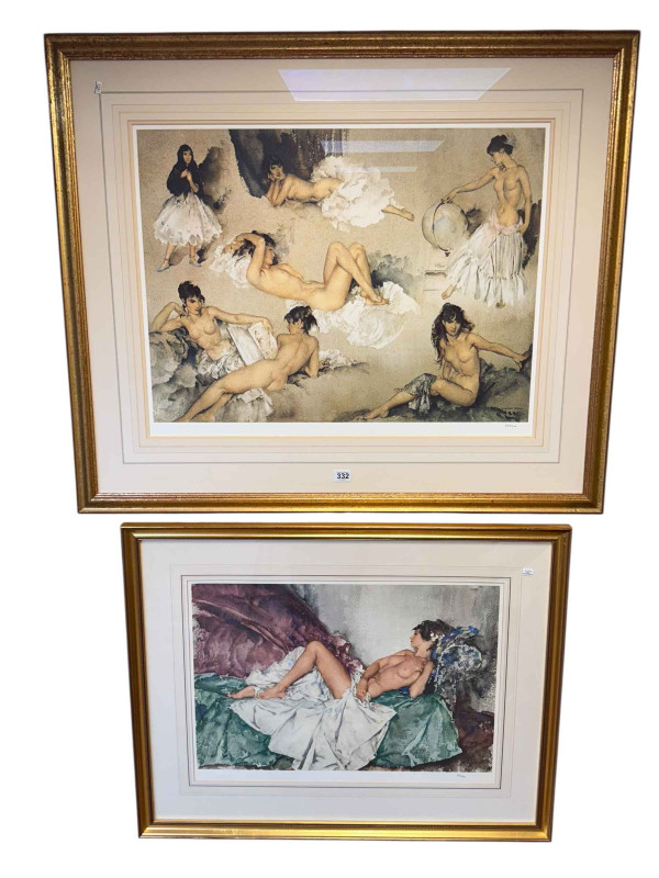 William Russell Flint, Variations II and Reclining Nude, two limited edition prints, both numbered in the margin, largest 82.5cm by 98cm.
