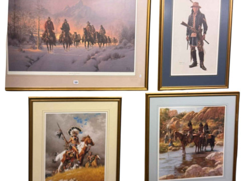 Four framed limited edition prints, Men of the Great Northwest, Crow Cavalry...