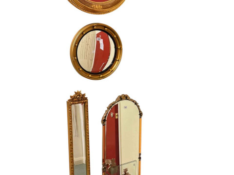 Gilt two tone mirror and console table and four various framed wall mirrors...