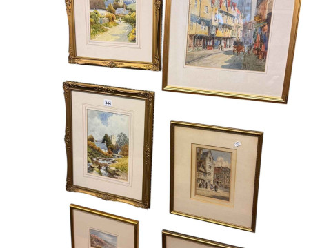 Collection of six framed watercolours including pair John Sowden and pair...