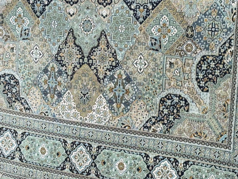 Green ground carpet with central medallion 3.80 by 2.50. thumbnail