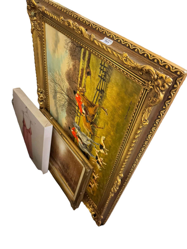 Three painted pedestals, folding chair and table, five wall mirrors, four various pictures, blue and white ironstone Staffordshire vase, 52cm high (15).