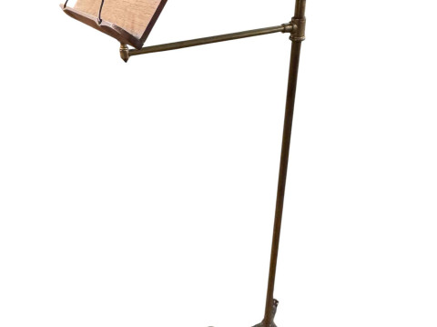 Victorian cast and brass adjustable music stand, decorative octagonal wall mirror and five pieces of contemporary artwork (7). thumbnail