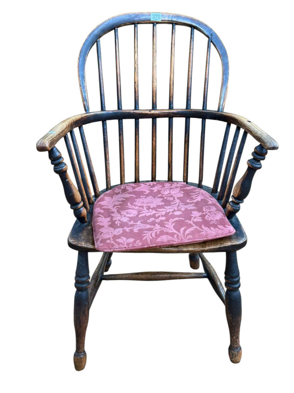 Antique Windsor ash and elm spoke back elbow chair.