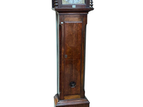 Antique walnut 30 hour longcase clock having square brass and silvered...