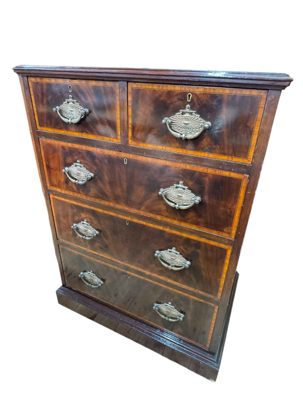 Edwardian mahogany and line inlaid chest of two short above three long graduated drawers, 103cm by 73.5cm by 51cm.