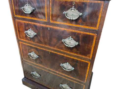 Edwardian mahogany and line inlaid chest of two short above three long...