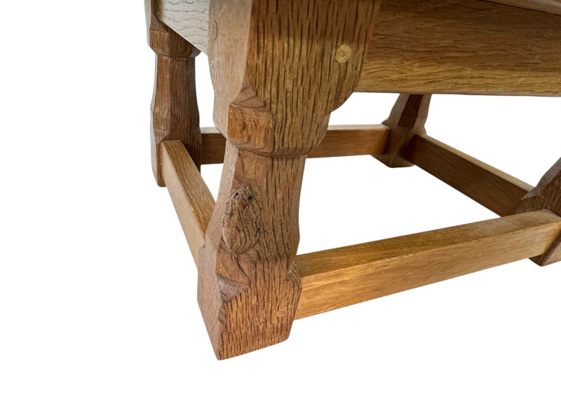 Robert Thompson of Kilburn 'Mouseman' low adzed oak stool, 20cm by 40.5cm by 28cm.