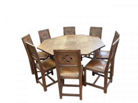 Albert 'Eagleman' Jeffray octagonal adzed oak dining table, 74cm by 144cm,...