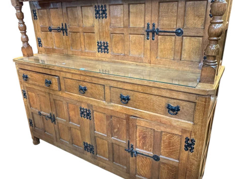 Albert 'Eagleman' Jeffray oak buffet sideboard having two pairs of upper...