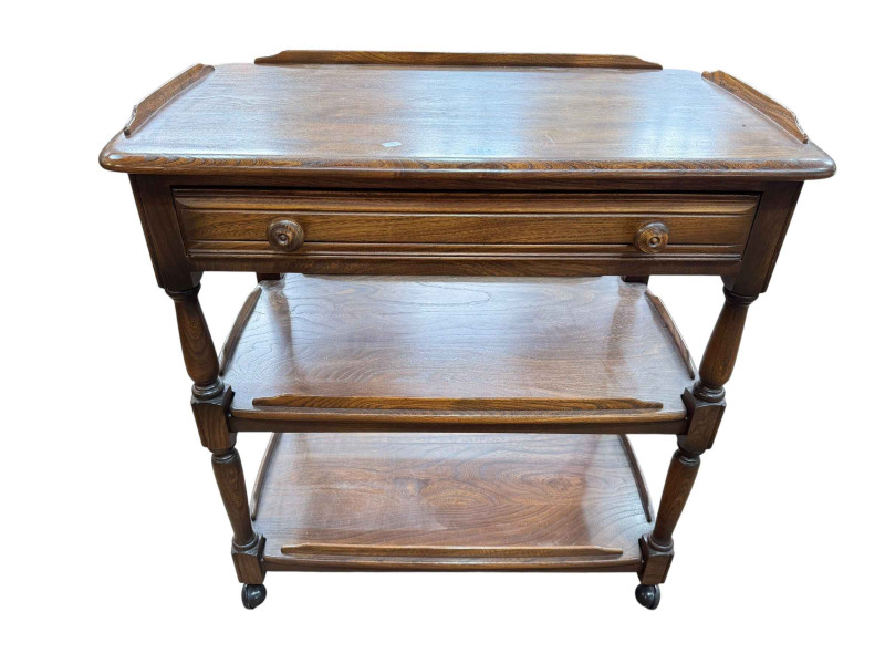 Ercol Old Colonial three tier dinner wagon, 82cm by 81cm by 48cm.