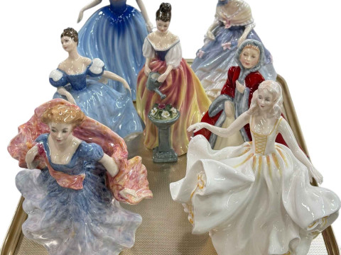 Seven Royal Doulton figurines including Morning Breeze, Alice and Sweet...