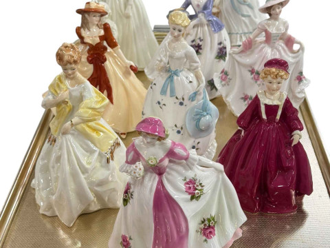 Nine Royal Worcester ladies including A Present from Santa, The Milkmaid...