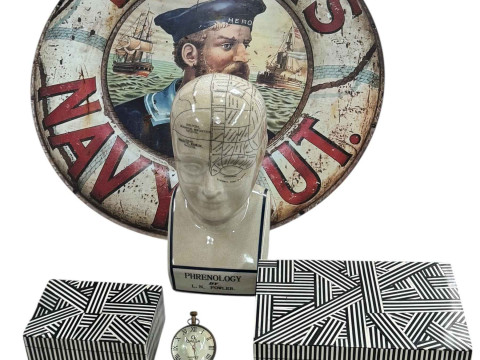Phrenology bust, desk clock, sign, etc.