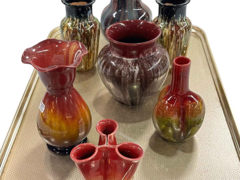 Three Bretby Pottery vases and other Studio Pottery.