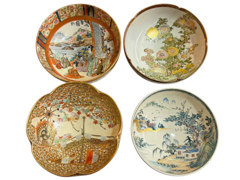 Satsuma lobed bowl with profuse decoration, 12.5cm diameter, together...