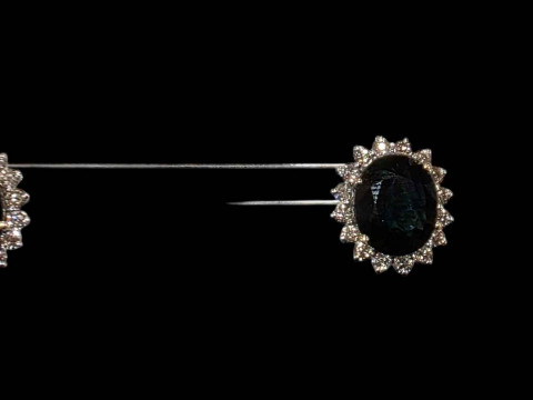 Pair of sapphire and diamond cluster earrings, claw set in 18 carat white...