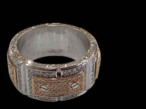 18 carat yellow gold and platinum heavy fancy design ring with small diamond...