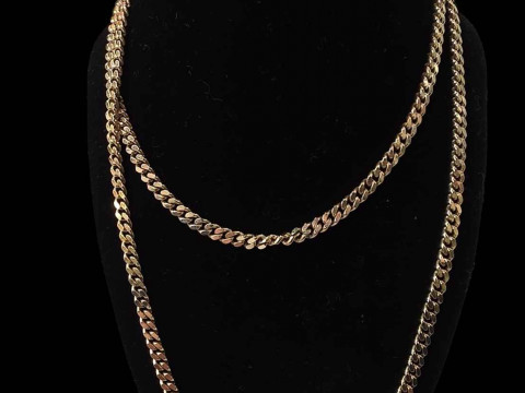 9 carat gold flat chain link necklace and 9 carat gold chain with gem...