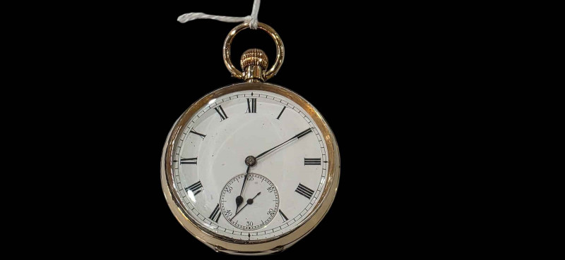 18 carat gold gents keyless pocket watch.