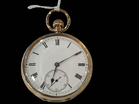 18 carat gold gents keyless pocket watch.