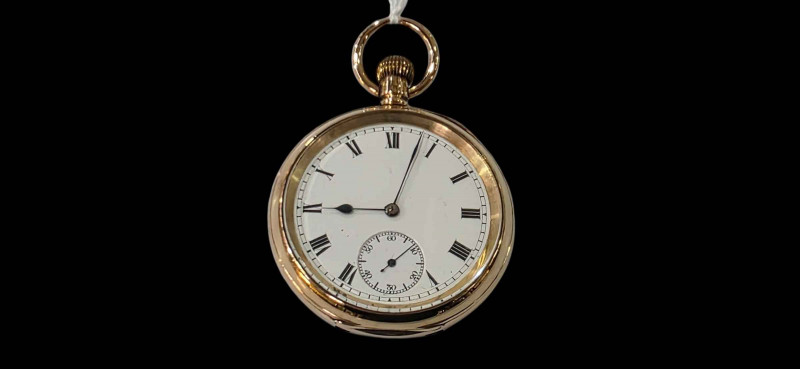18 carat gold gents keyless pocket watch.