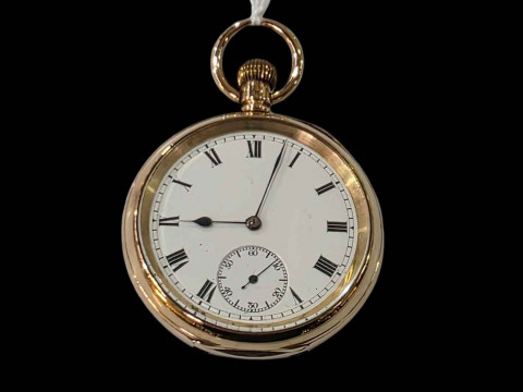 18 carat gold gents keyless pocket watch.