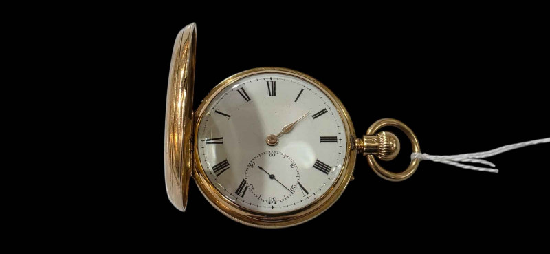 18 carat gold gents half hunter keyless pocket watch.