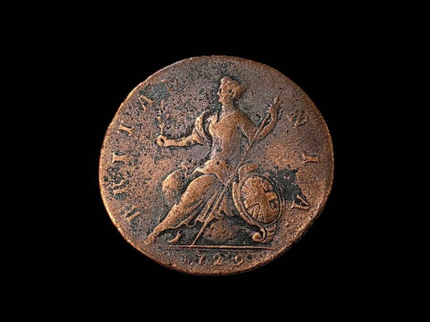 George II 1729 young Laur and Luir half penny. thumbnail