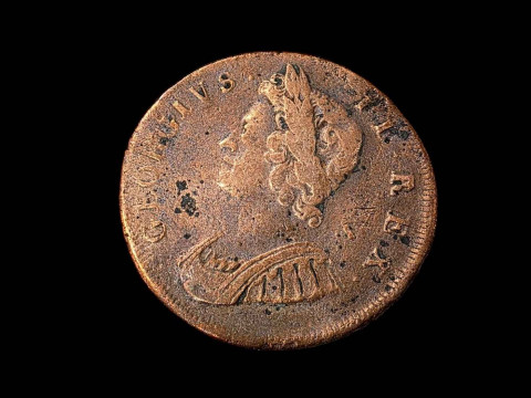 George II 1729 young Laur and Luir half penny.