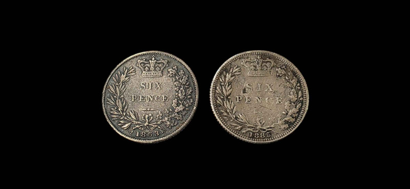 Two Victoria 1853 and 1885 silver sixpences.