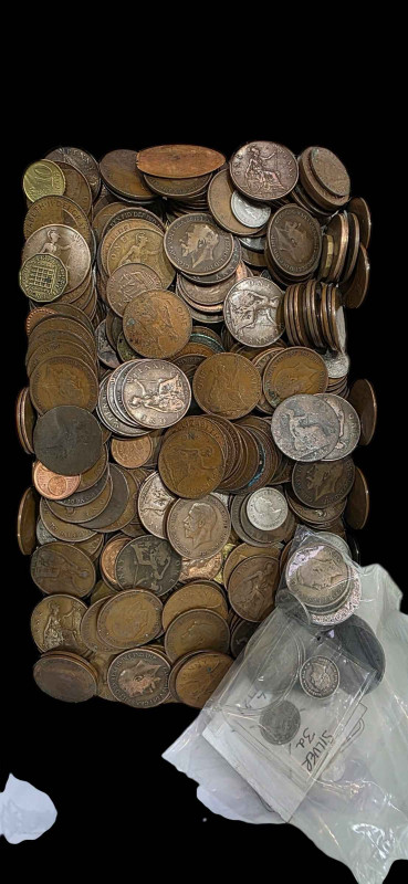 Box of coinage including some silver.
