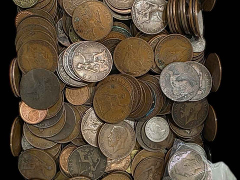 Box of coinage including some silver.