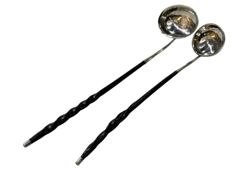 Two 19th Century silver tody ladles, one set with 1817 coin.